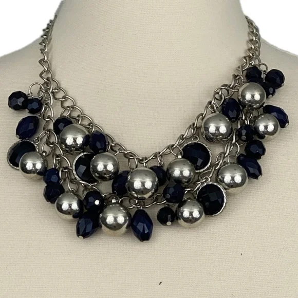 Necklace Statement Layer Bohemian Bead DiscBlue & Silver - Picture 2 of 6